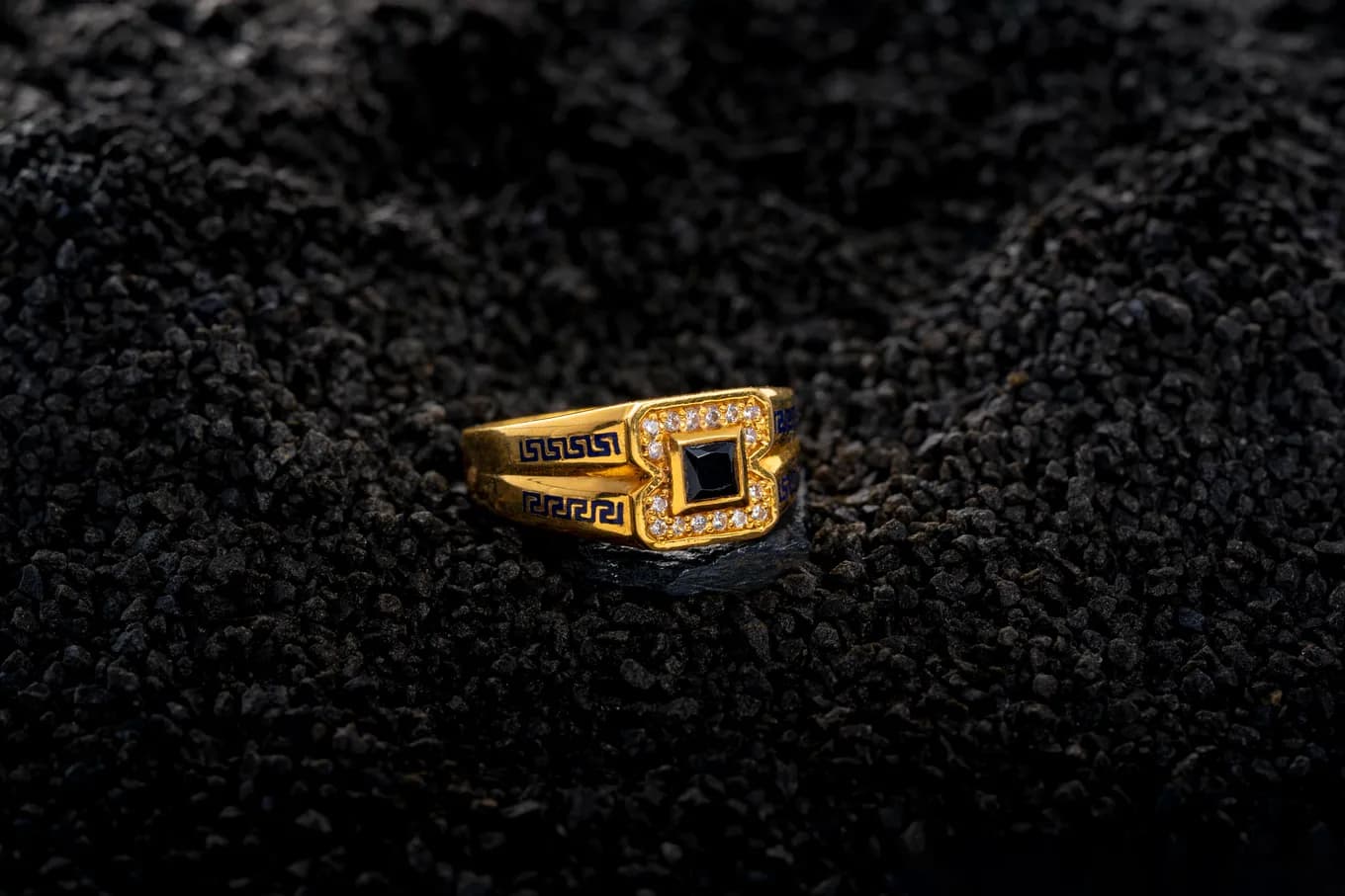 Black Tourmaline Gold Men's Ring
