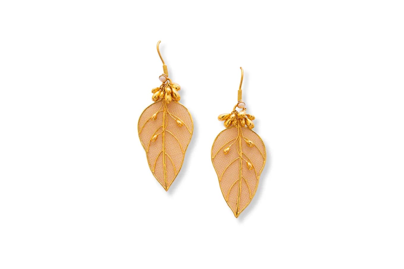 Ethnic leaf gold hook earrings – handcrafted gold EARRINGS