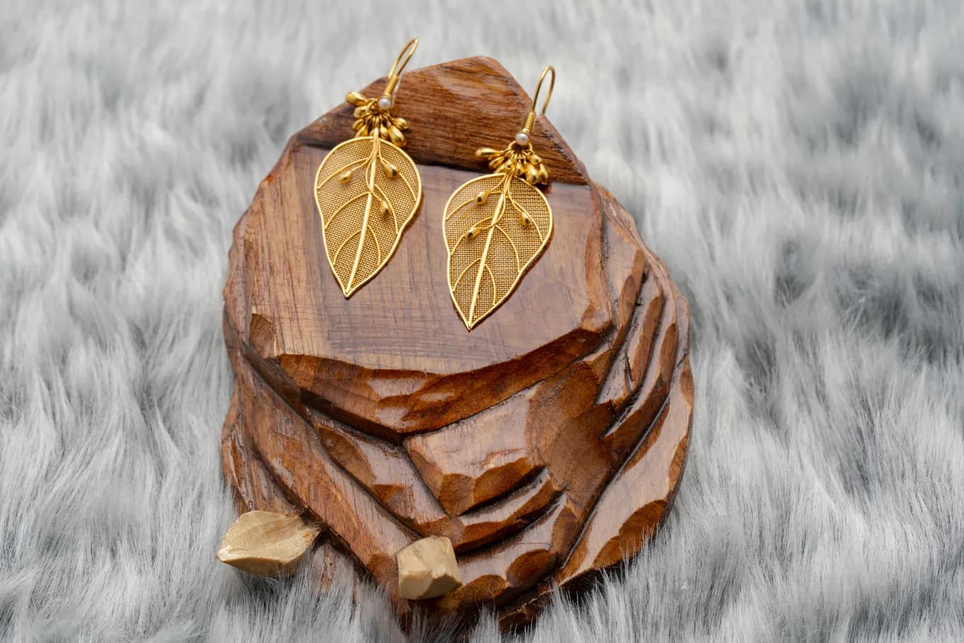 Ethnic Leaf Gold Hook Earrings