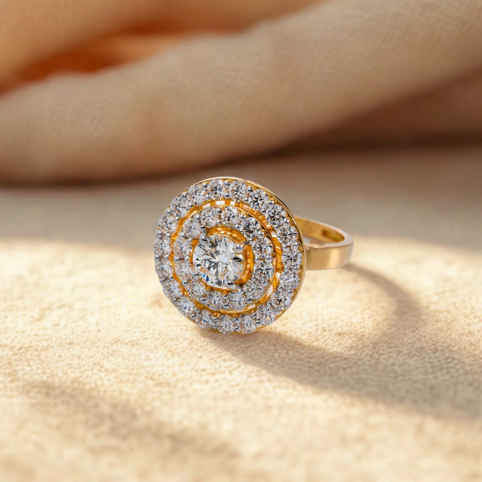Diamond floral ring (18k with natural diamonds) – handcrafted gold RINGS (alternate view)