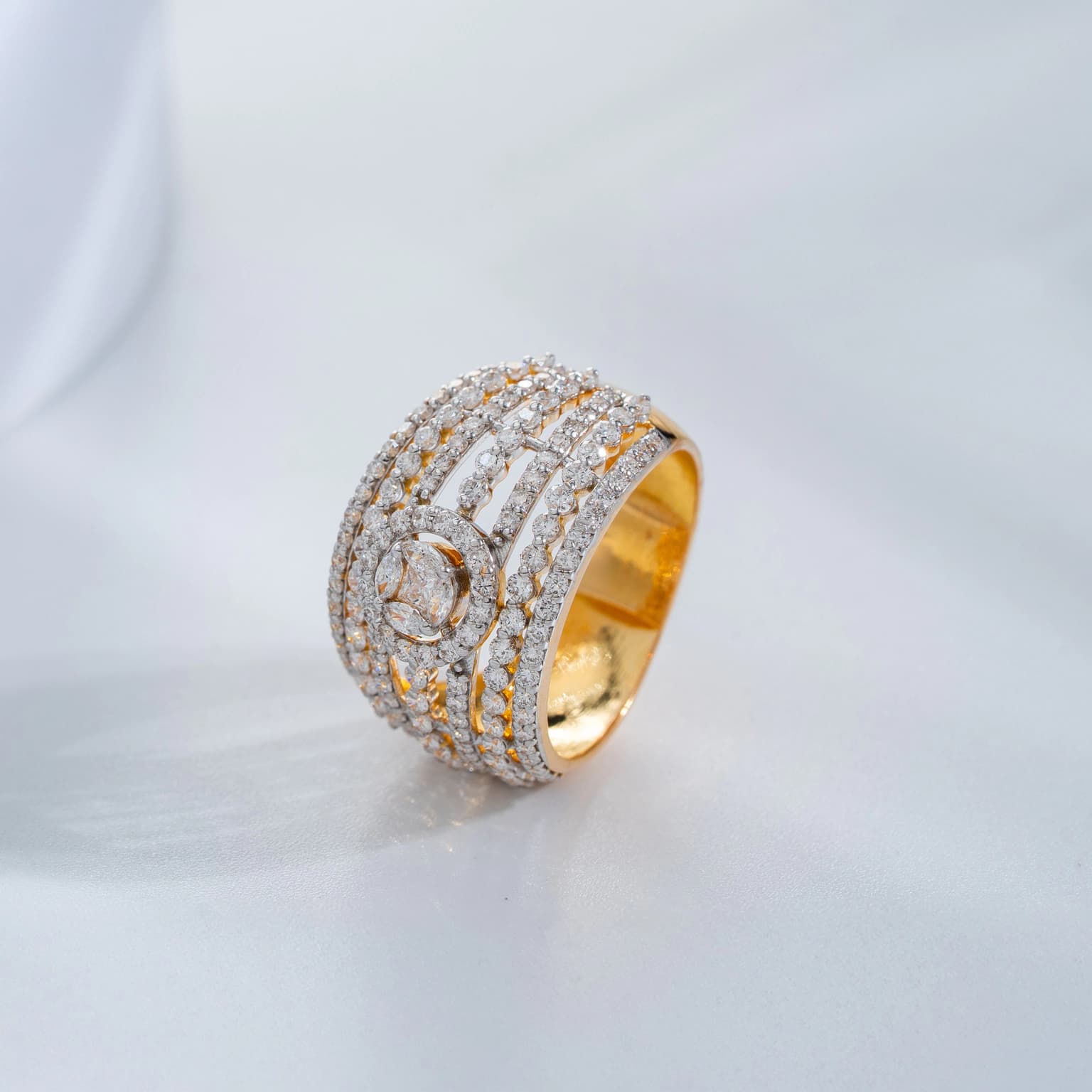 Sparkling grid diamond ring (18k with natural diamonds) – handcrafted gold RINGS (alternate view)