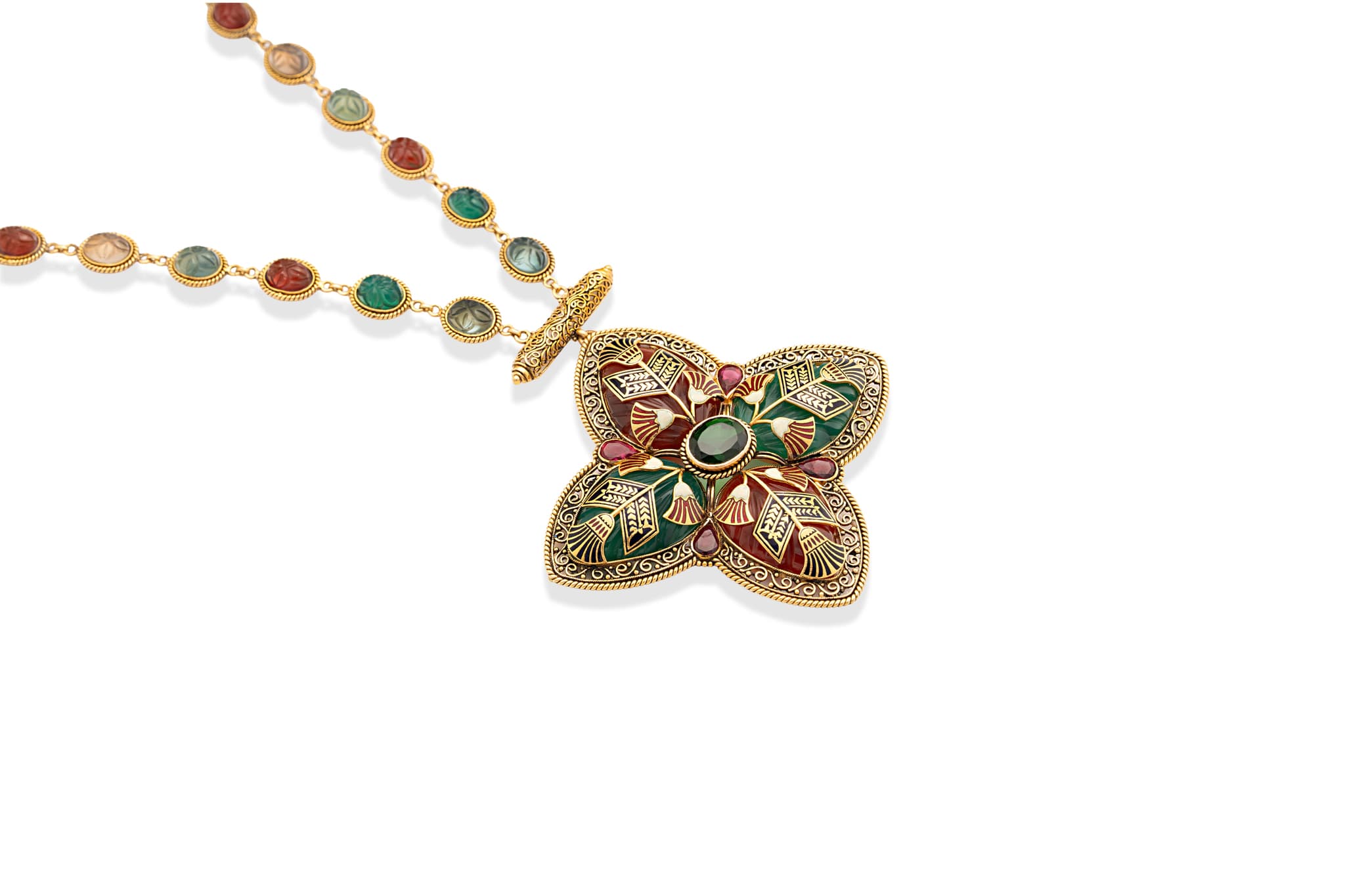 Heirloom gold and quartz long necklace – handcrafted gold Necklaces