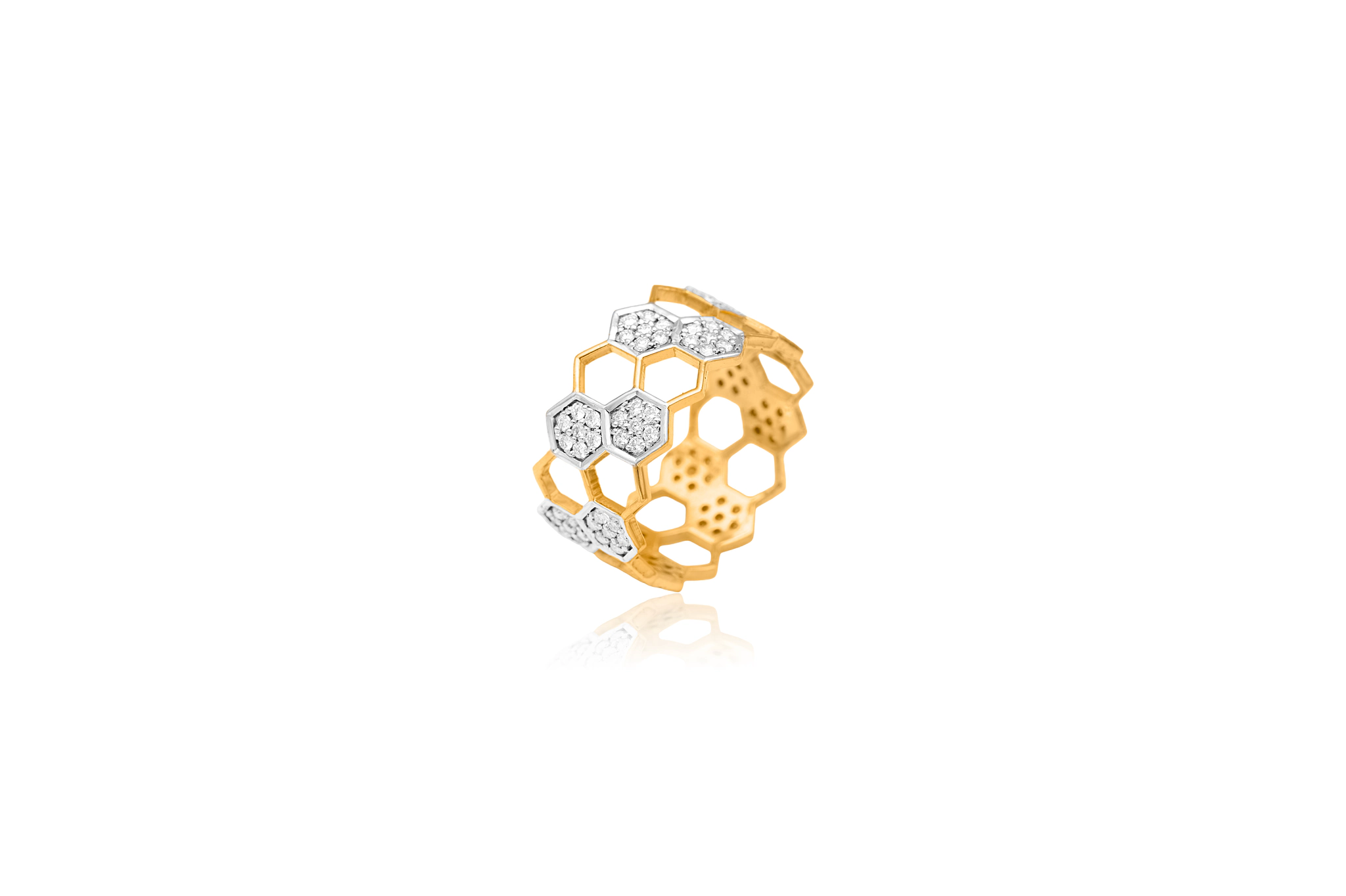 Honeycomb diamond ring (18k with natural diamonds) – handcrafted gold RINGS (alternate view)