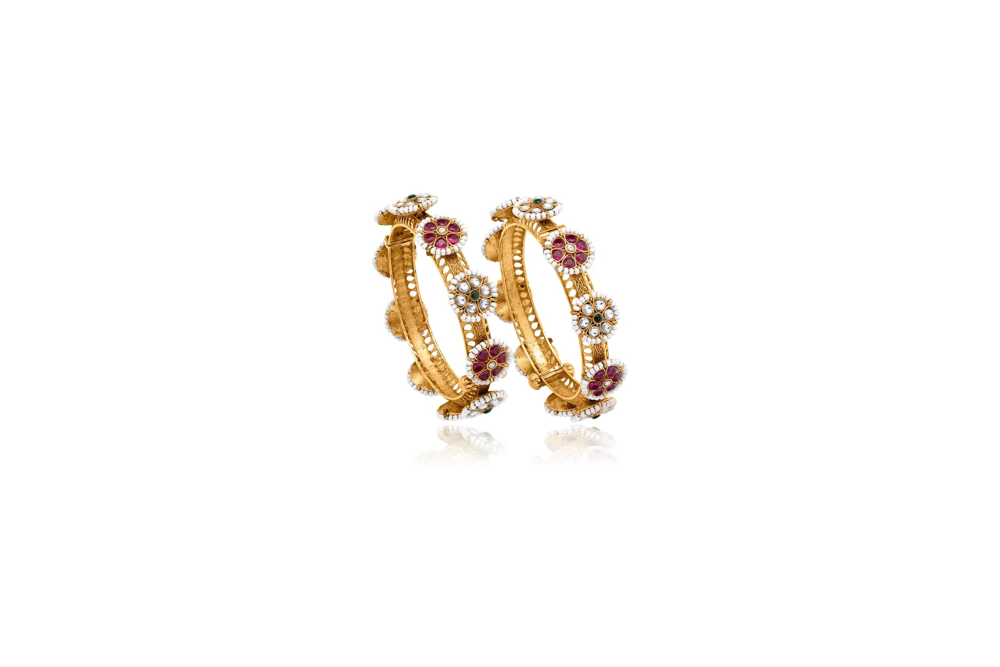 22k gold floral gem kada bangle – handcrafted gold Bangles & Bracelets (alternate view)
