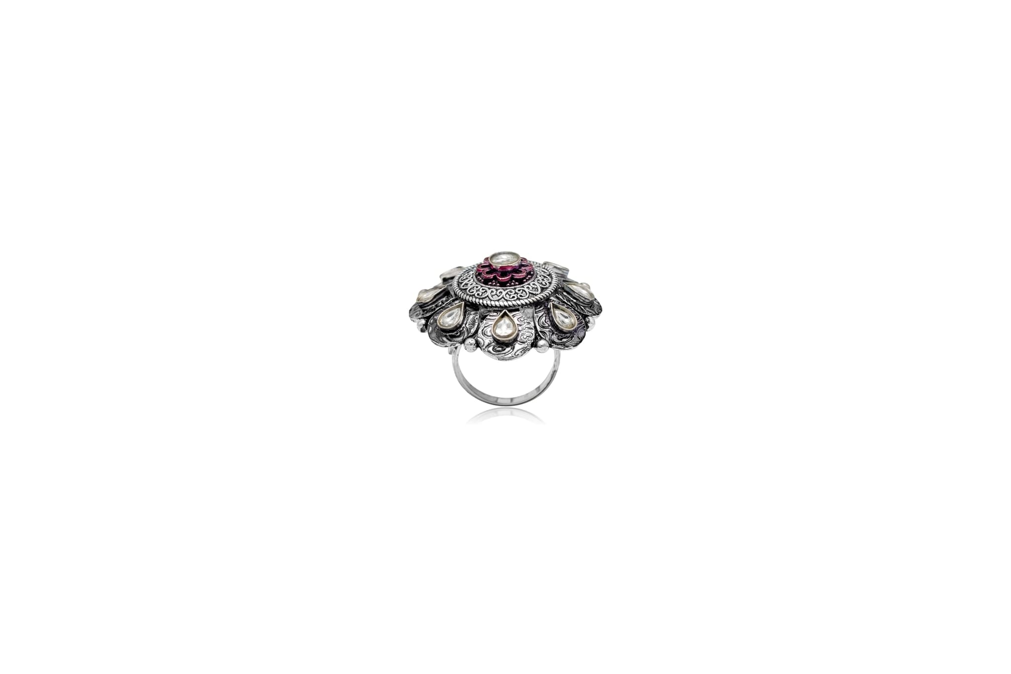 Pristine kundan silver ring – handcrafted silver RINGS (alternate view)
