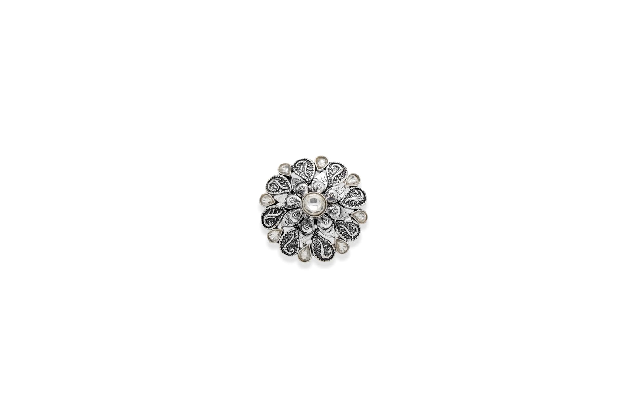Kundan blossom silver ring – handcrafted silver RINGS