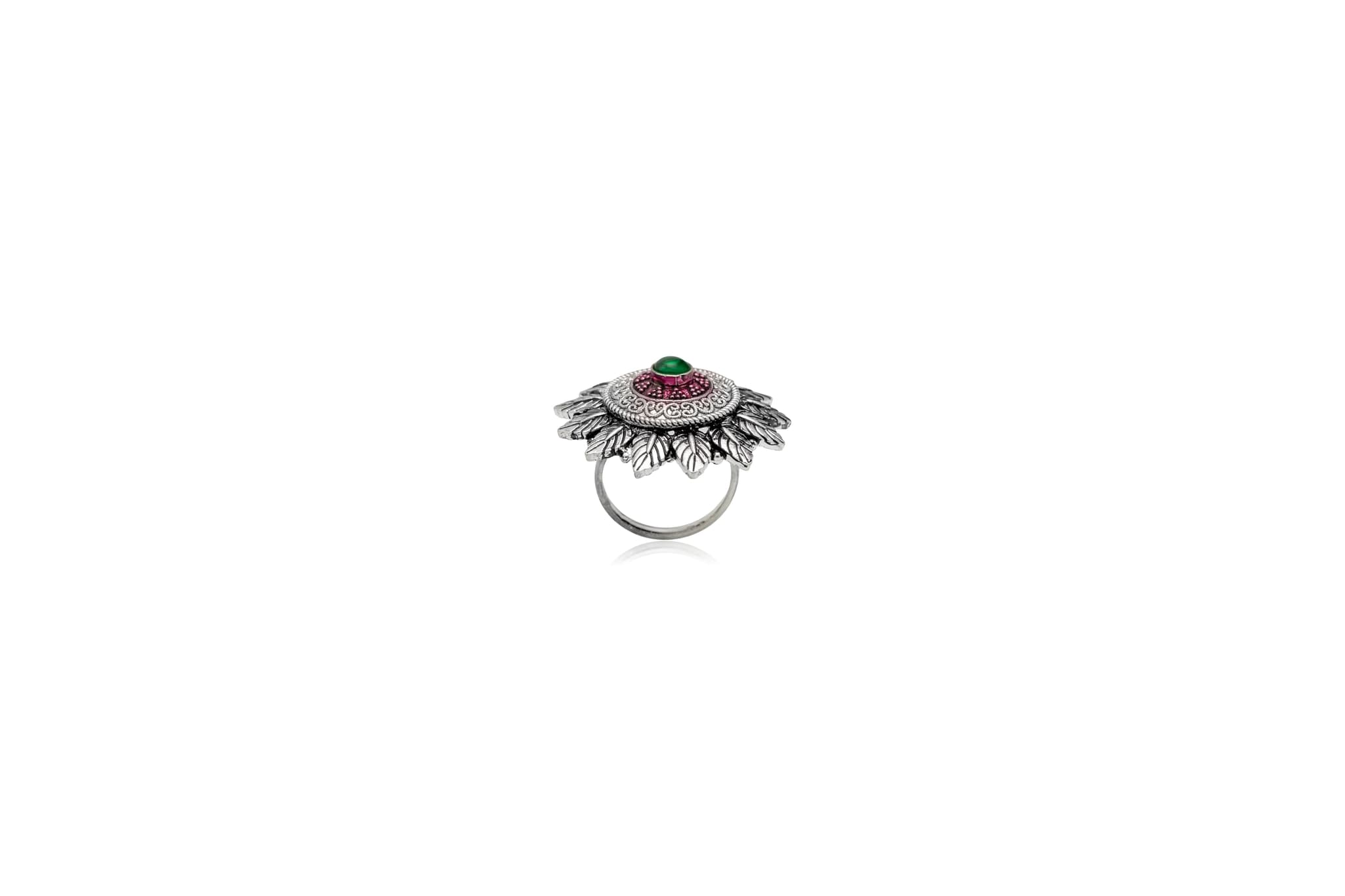 Leaf halo silver ring – handcrafted silver RINGS (alternate view)