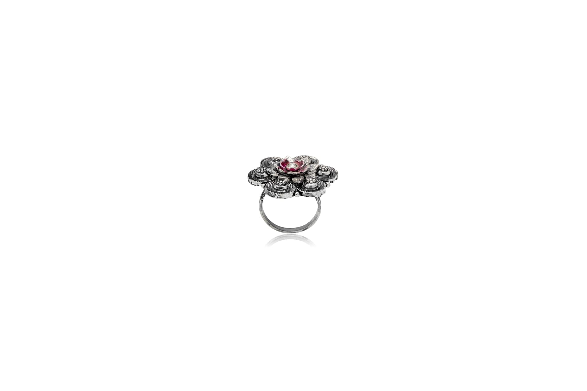 Pink petal charm silver ring – handcrafted silver RINGS (alternate view)