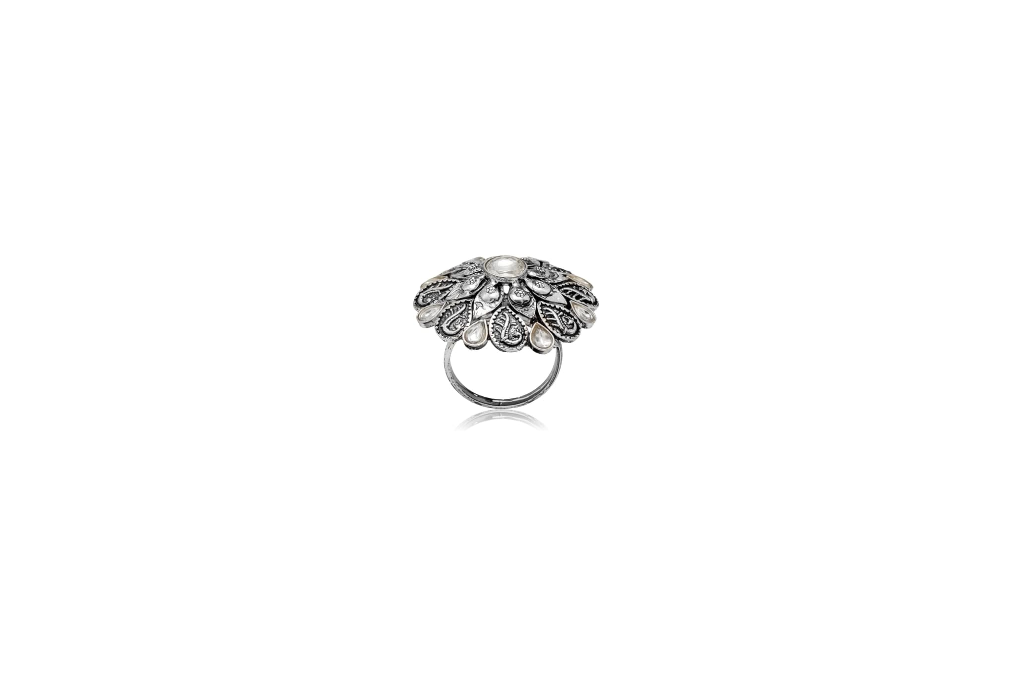 Kundan blossom silver ring – handcrafted silver RINGS (alternate view)