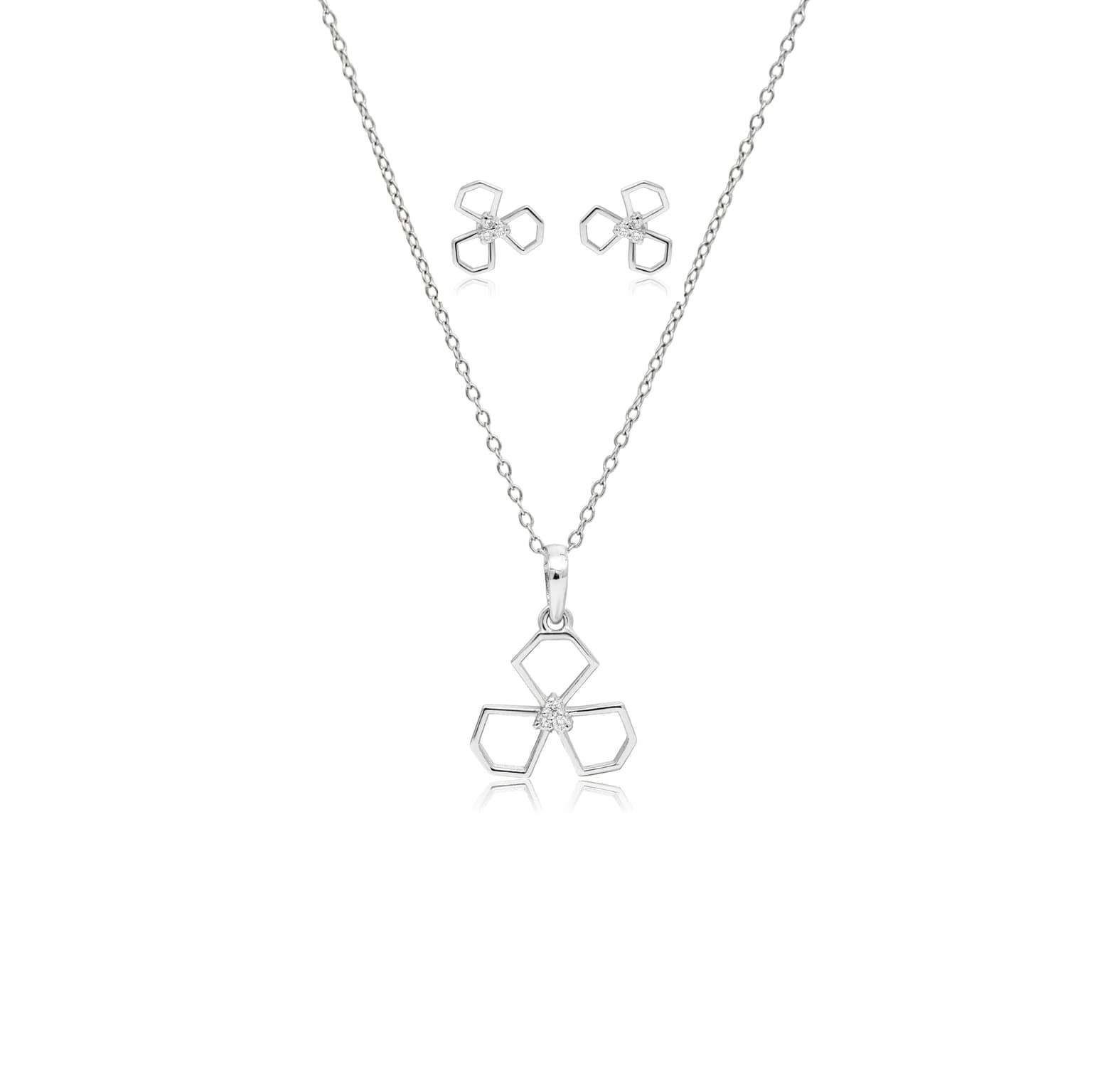 Stellar silver clover pendant set – handcrafted silver Pendant Sets