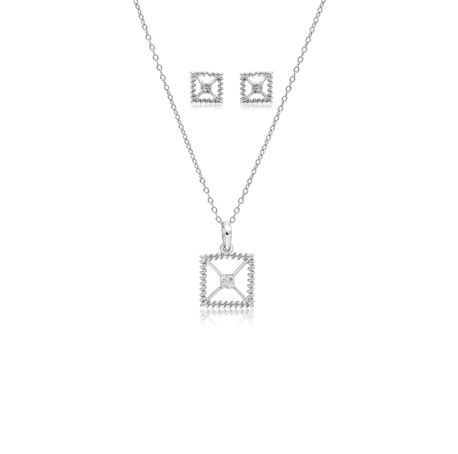 Silver frame pendant set – handcrafted silver Pendant Sets