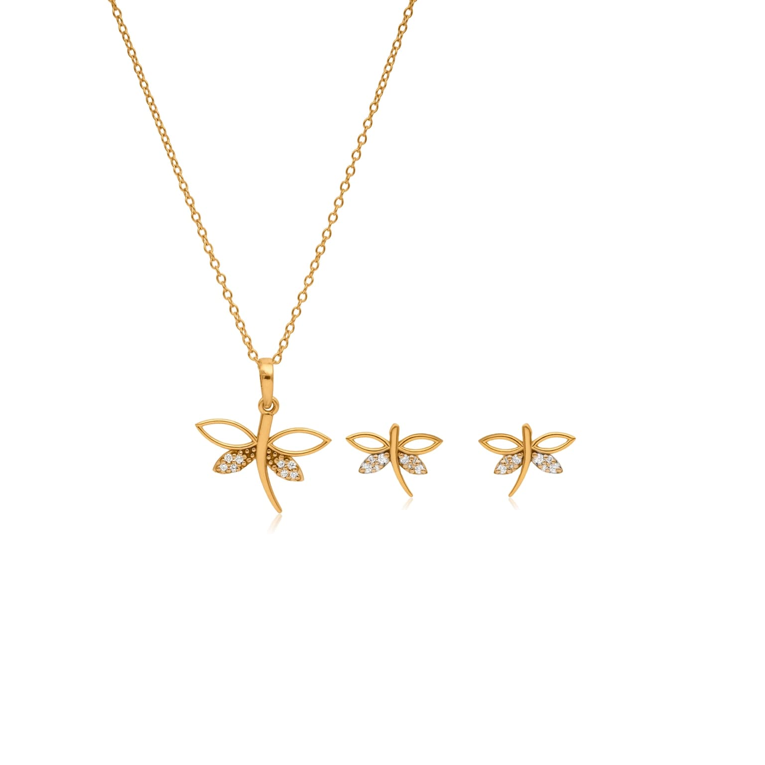 Sparkling diamond dragonfly pendant set – handcrafted gold Pendant Sets
