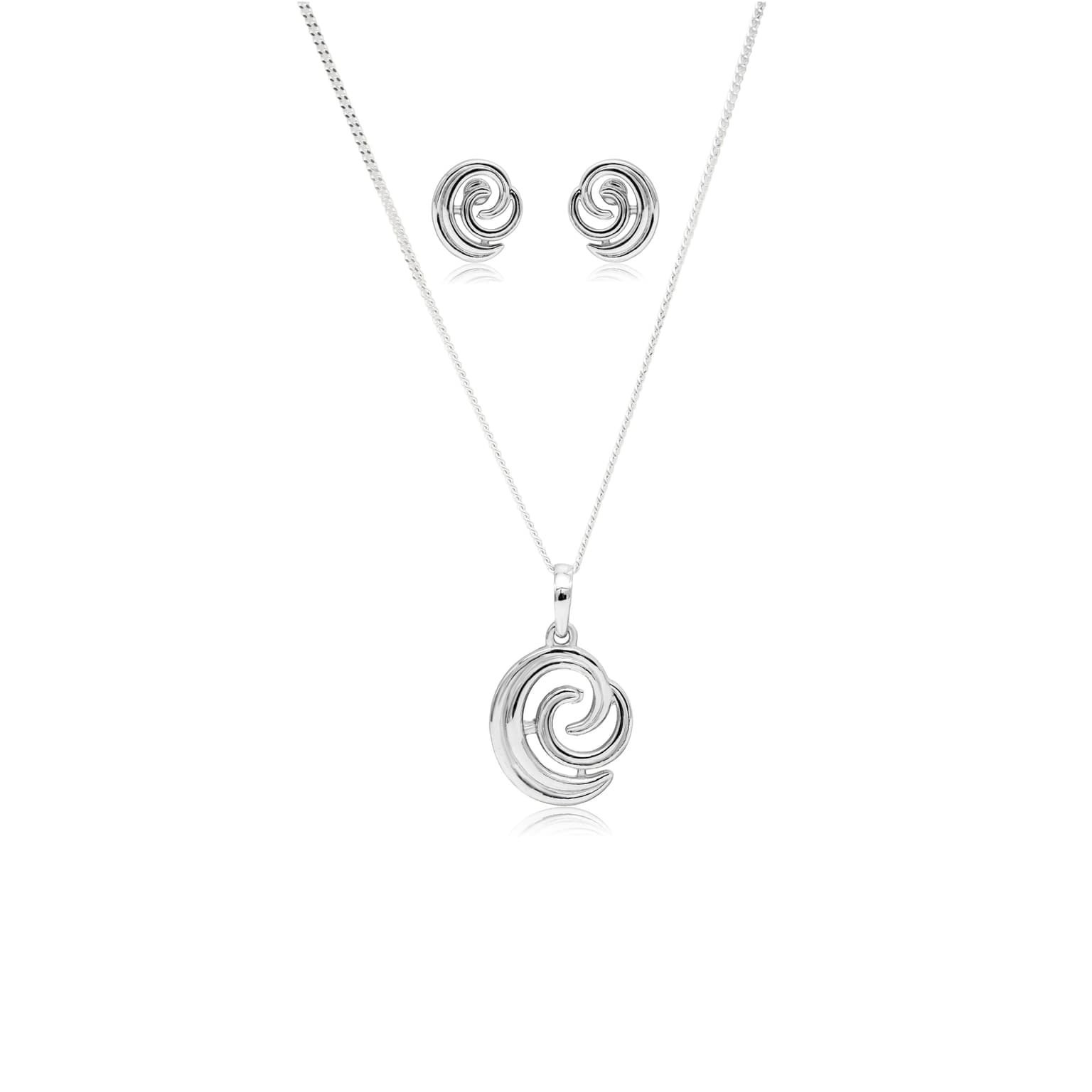 Tidal swirl silver pendant set – handcrafted silver Pendant Sets