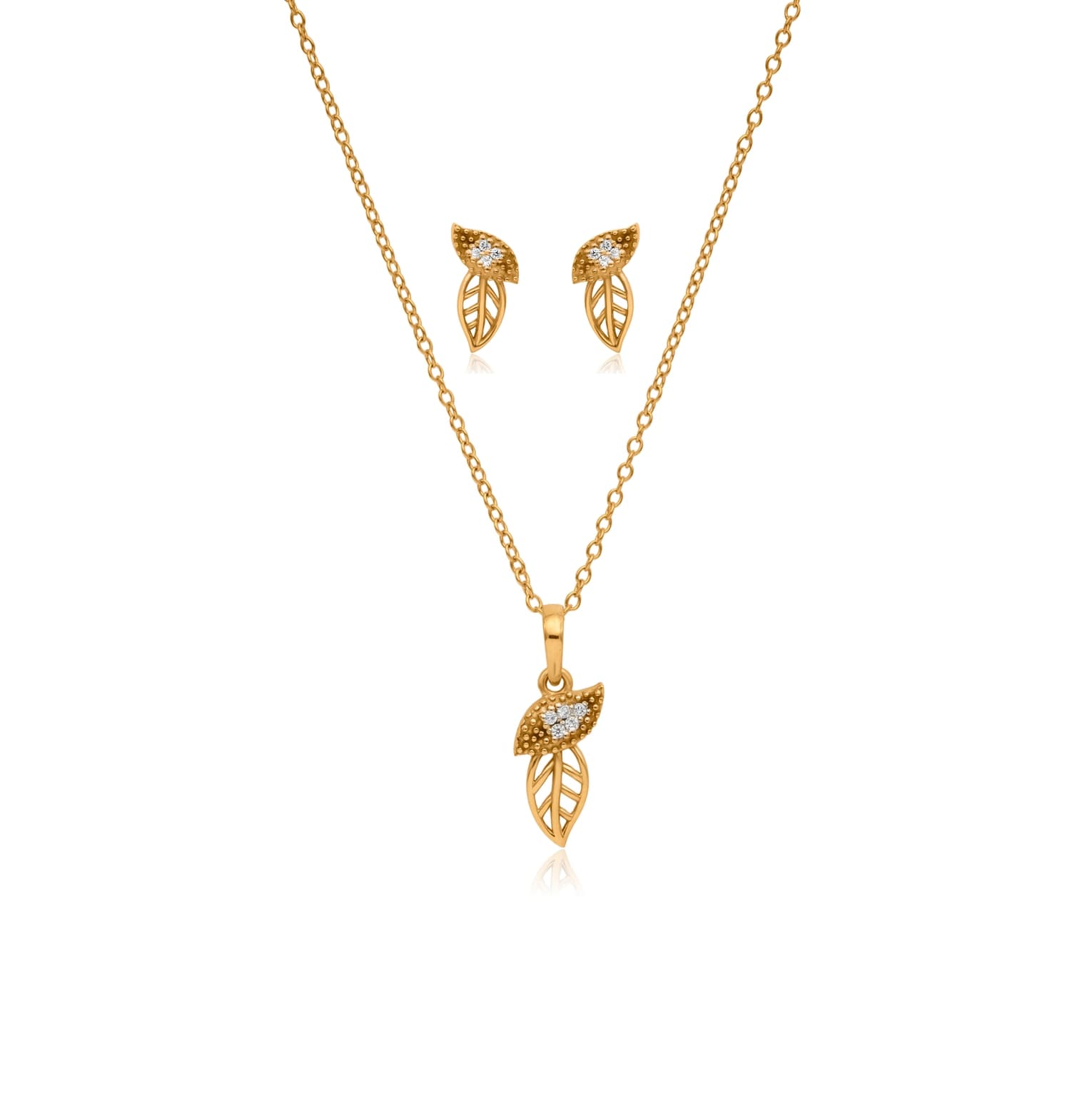 Contemporary leaf diamond pendant set – handcrafted gold Pendant Sets