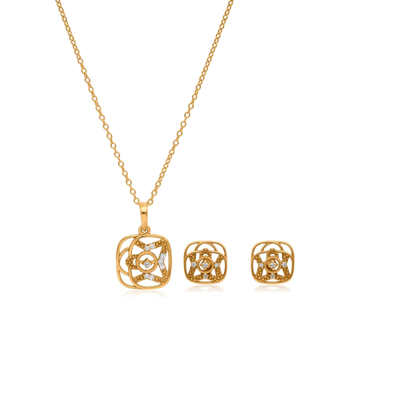 Geometric gold diamond pendant set – handcrafted gold Pendant Sets
