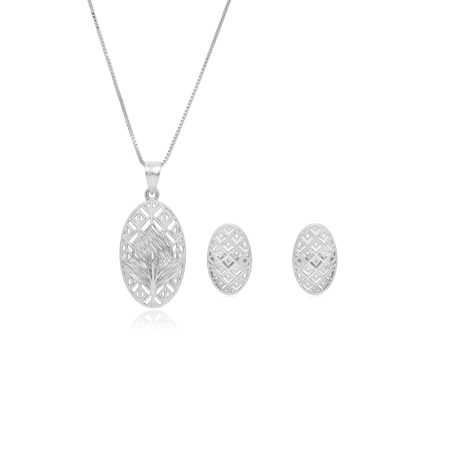 OVAL FOLIAGE SILVER PENDANT SET