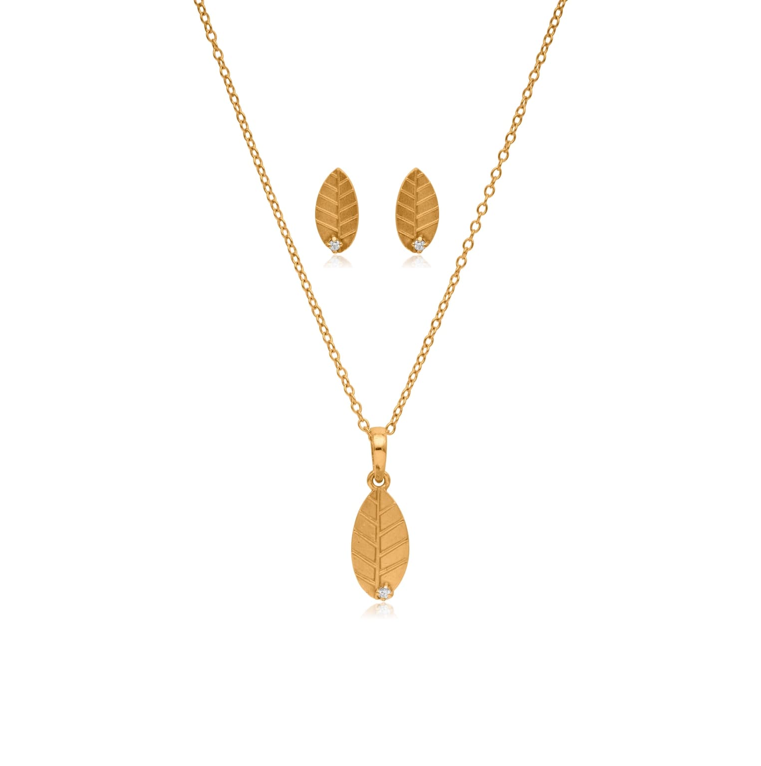 Subtle spark leaf diamond pendant set – handcrafted gold Pendant Sets