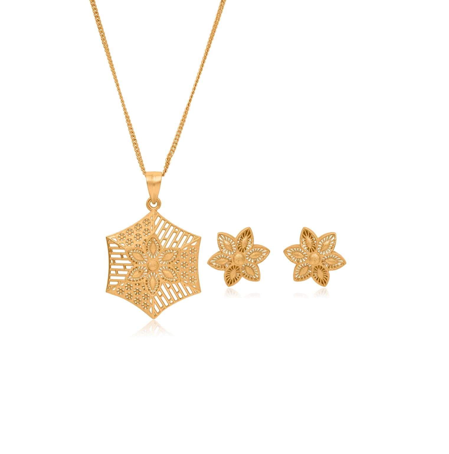 Sixfold bloom silver pendant set – handcrafted silver Pendant Sets