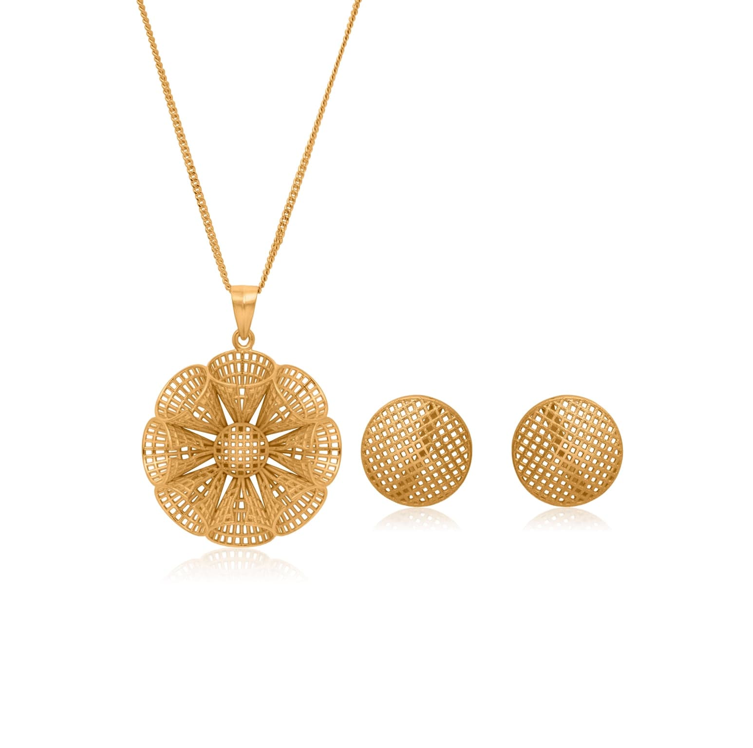 SILVER LATTICE CONE FLORAL PENDANT SET