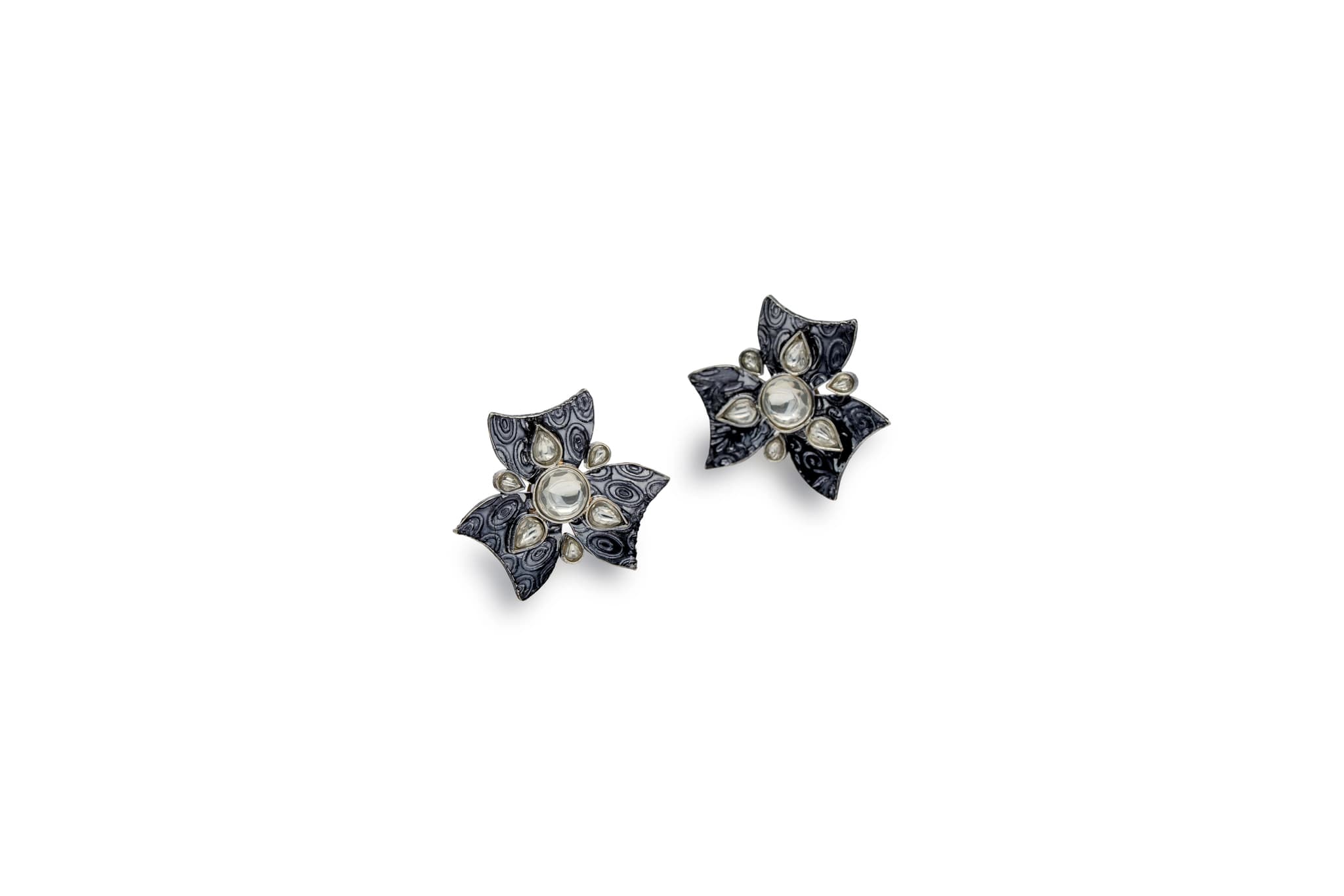 Dark orchid silver stud earrings – handcrafted silver EARRINGS (alternate view)