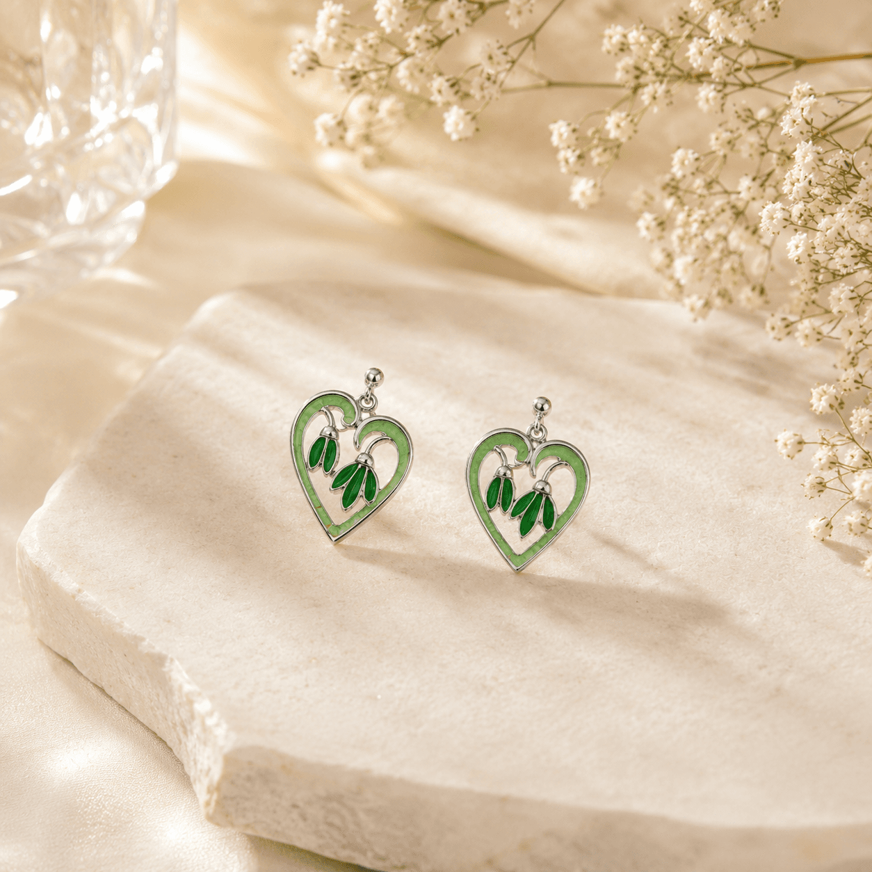 Leaf drop heart silver earrings – handcrafted silver EARRINGS (alternate view)
