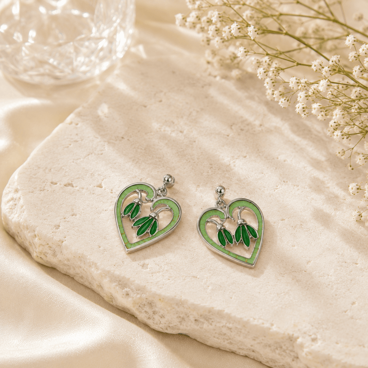 Leaf drop heart silver earrings – handcrafted silver EARRINGS