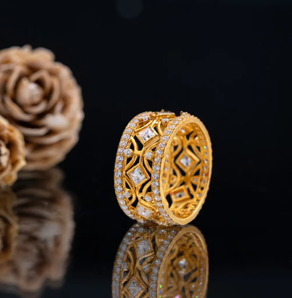 Stone embedded ring – handcrafted gold RINGS (alternate view)