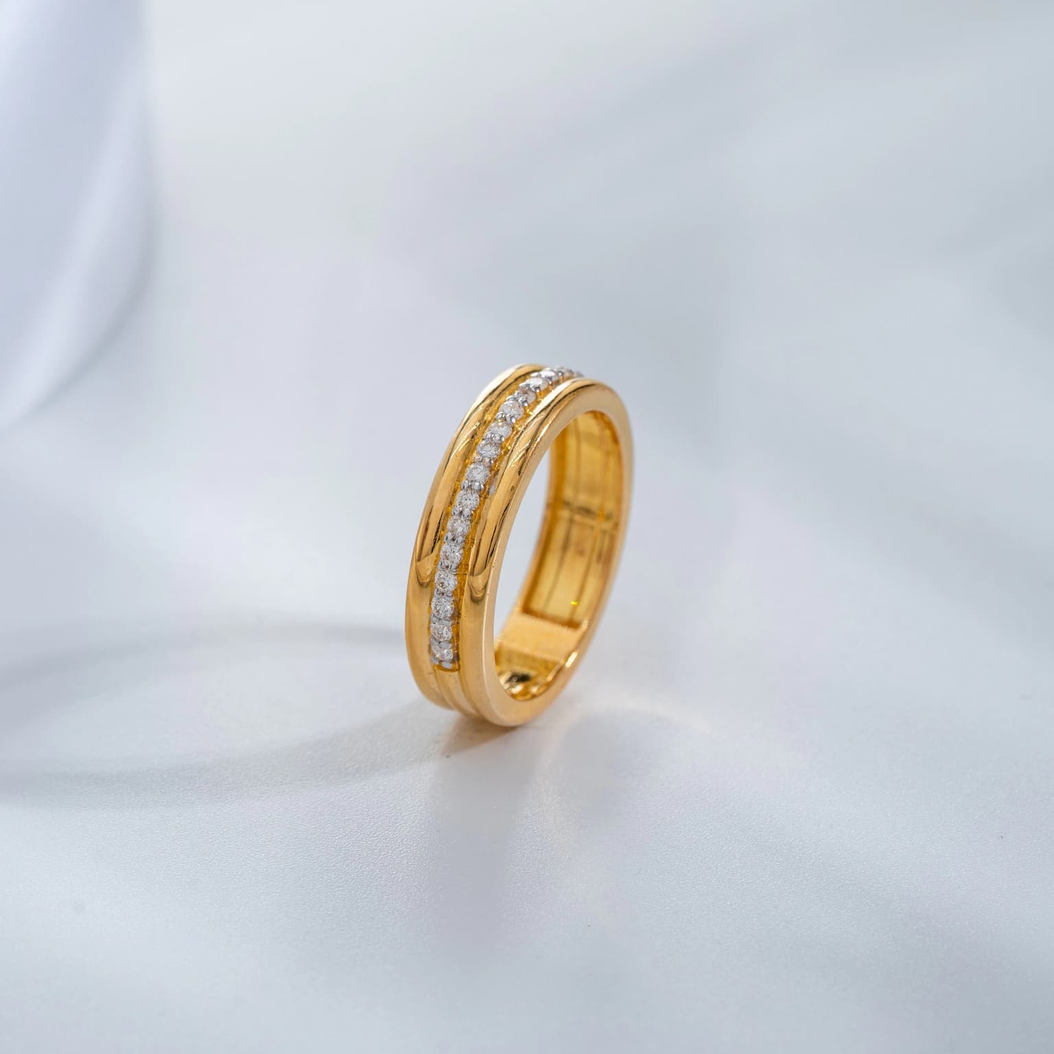Diamond studded band ring (18k with natural diamonds) – handcrafted gold RINGS (alternate view)