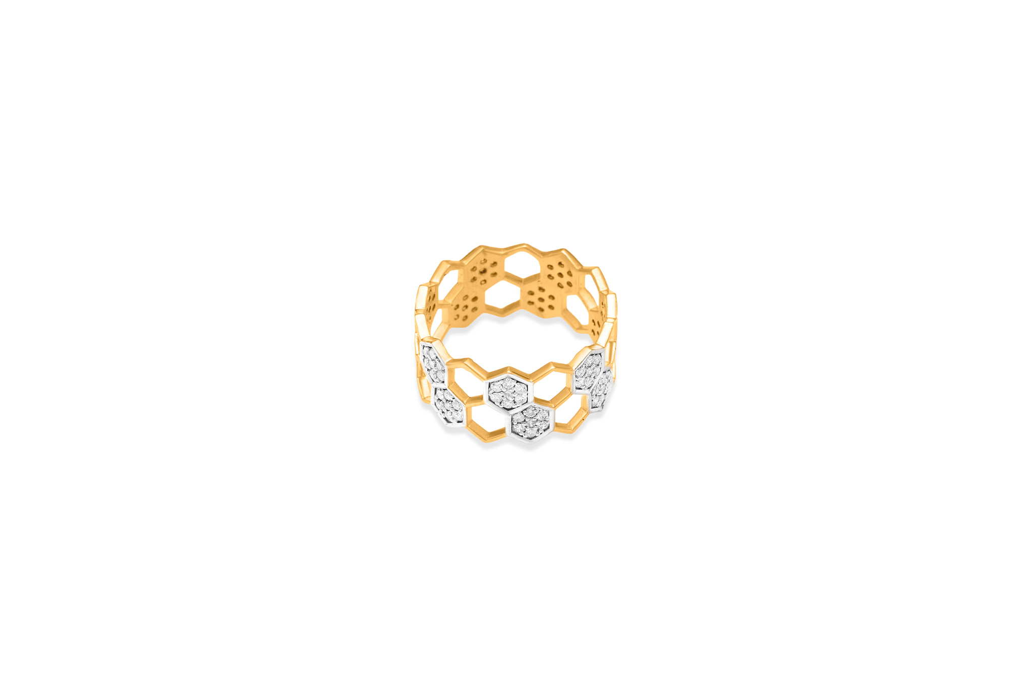 Honeycomb diamond ring (18k with natural diamonds) – handcrafted gold RINGS
