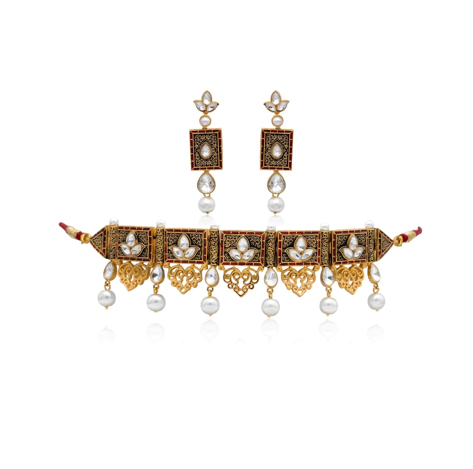 Antique finish gold choker necklace set – handcrafted gold NECKLACE SETS