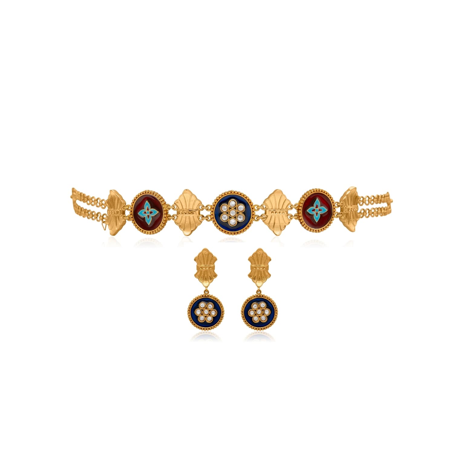 22k geometric gold choker necklace set – handcrafted gold NECKLACE SETS