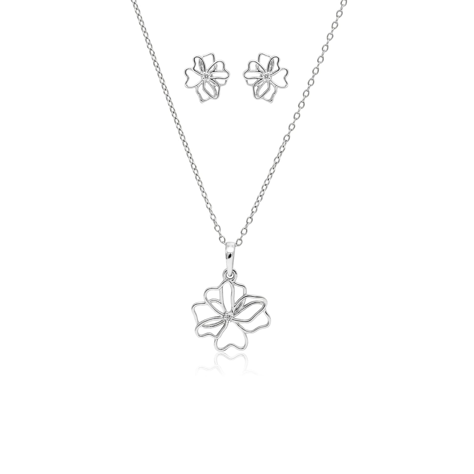 Sparkling silver wildflower pendant set – handcrafted silver Pendant Sets