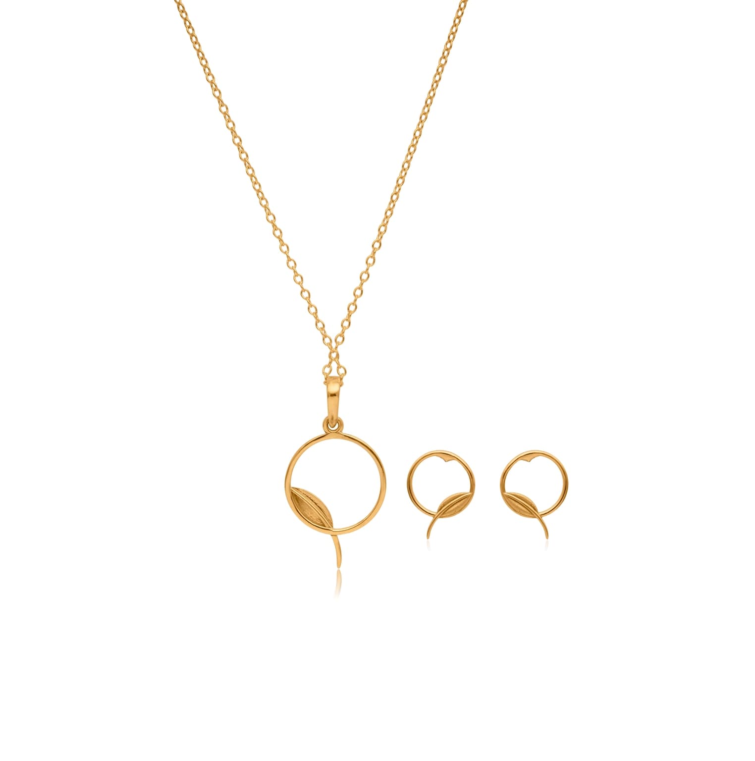 Leaf and orbit gold pendant set – handcrafted gold Pendant Sets
