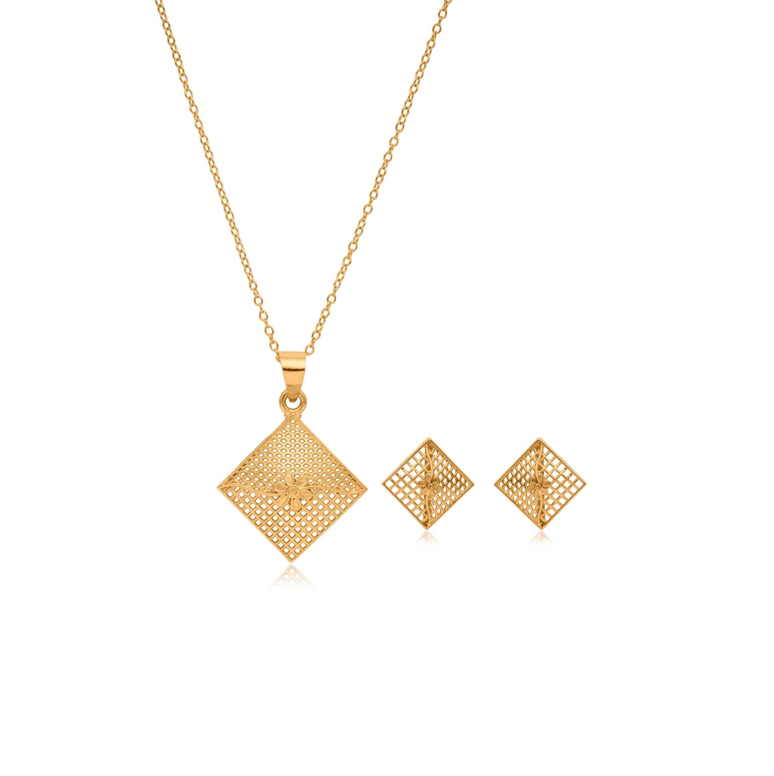 Geometric bloom gold pendant set – handcrafted gold Pendant Sets