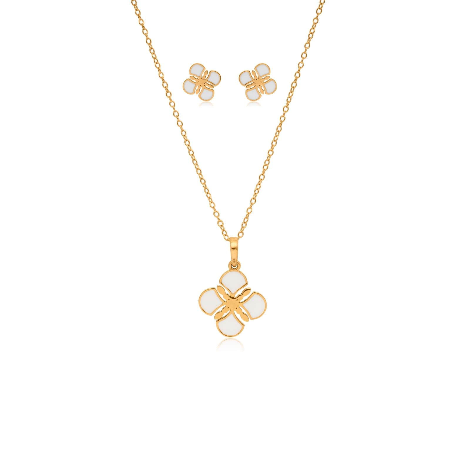 White orchid gold pendant set – handcrafted gold Pendant Sets