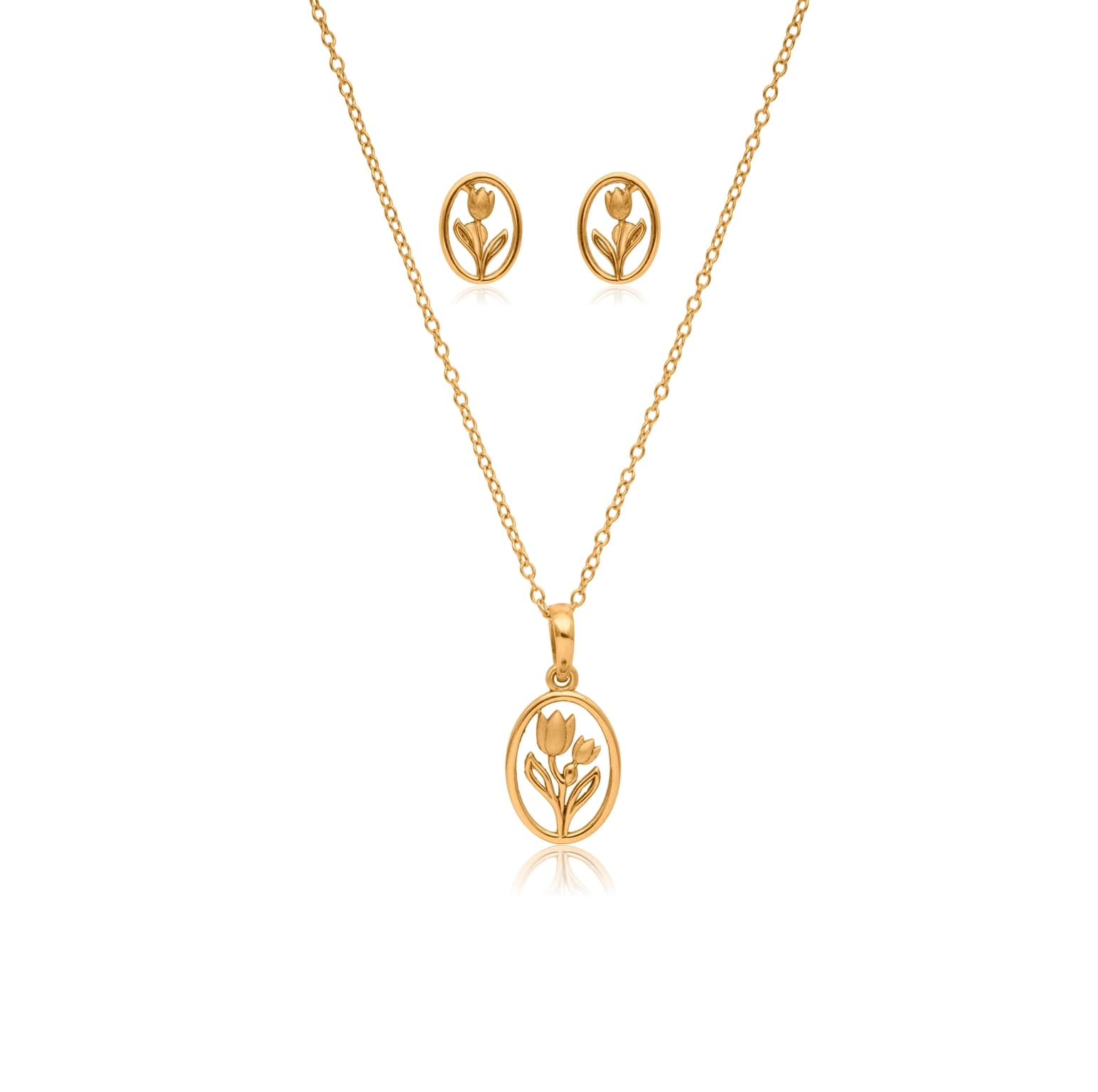 Golden tulip pendant set – handcrafted gold Pendant Sets