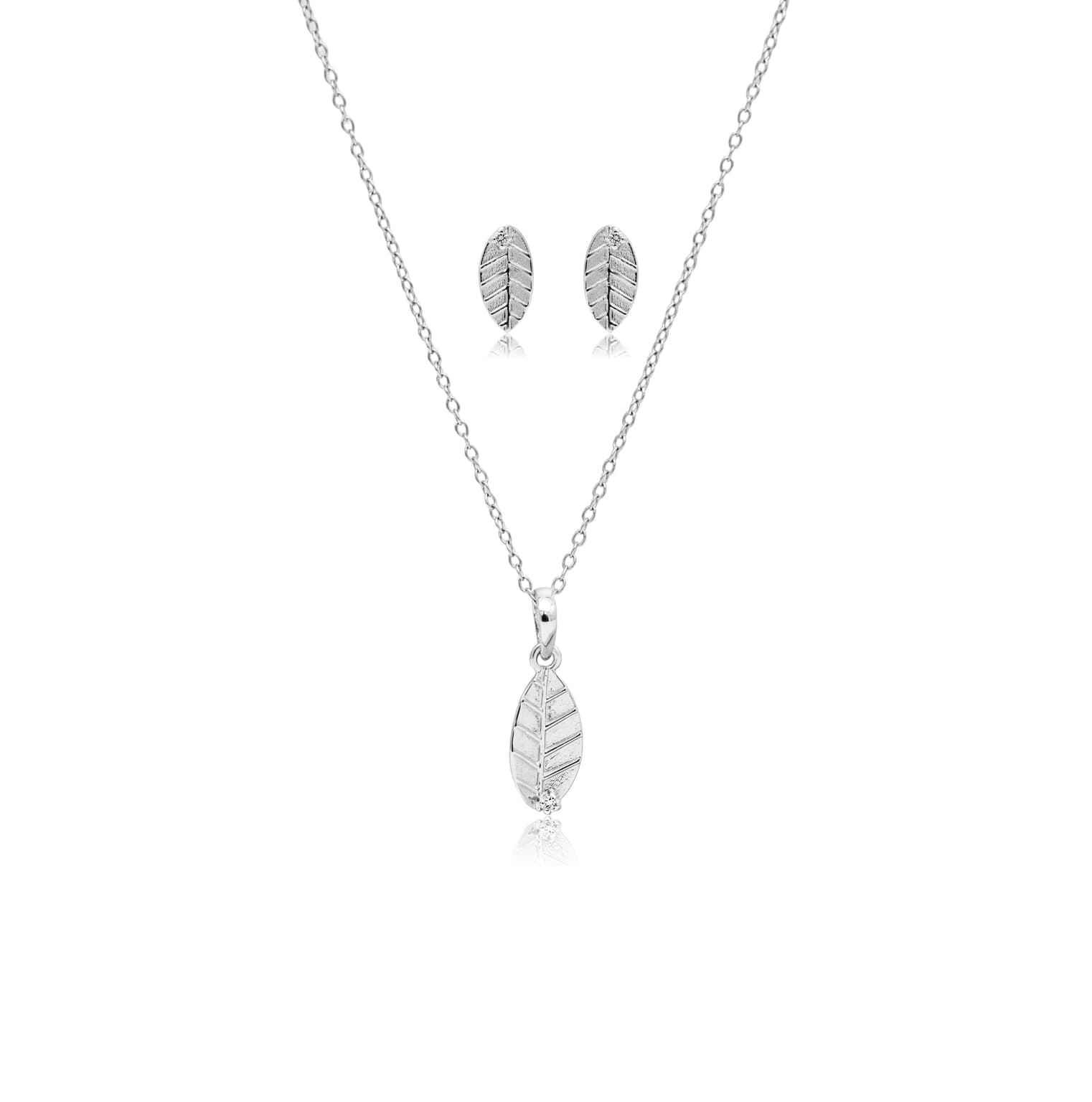 Glinting silver leaf pendant set – handcrafted silver Pendant Sets