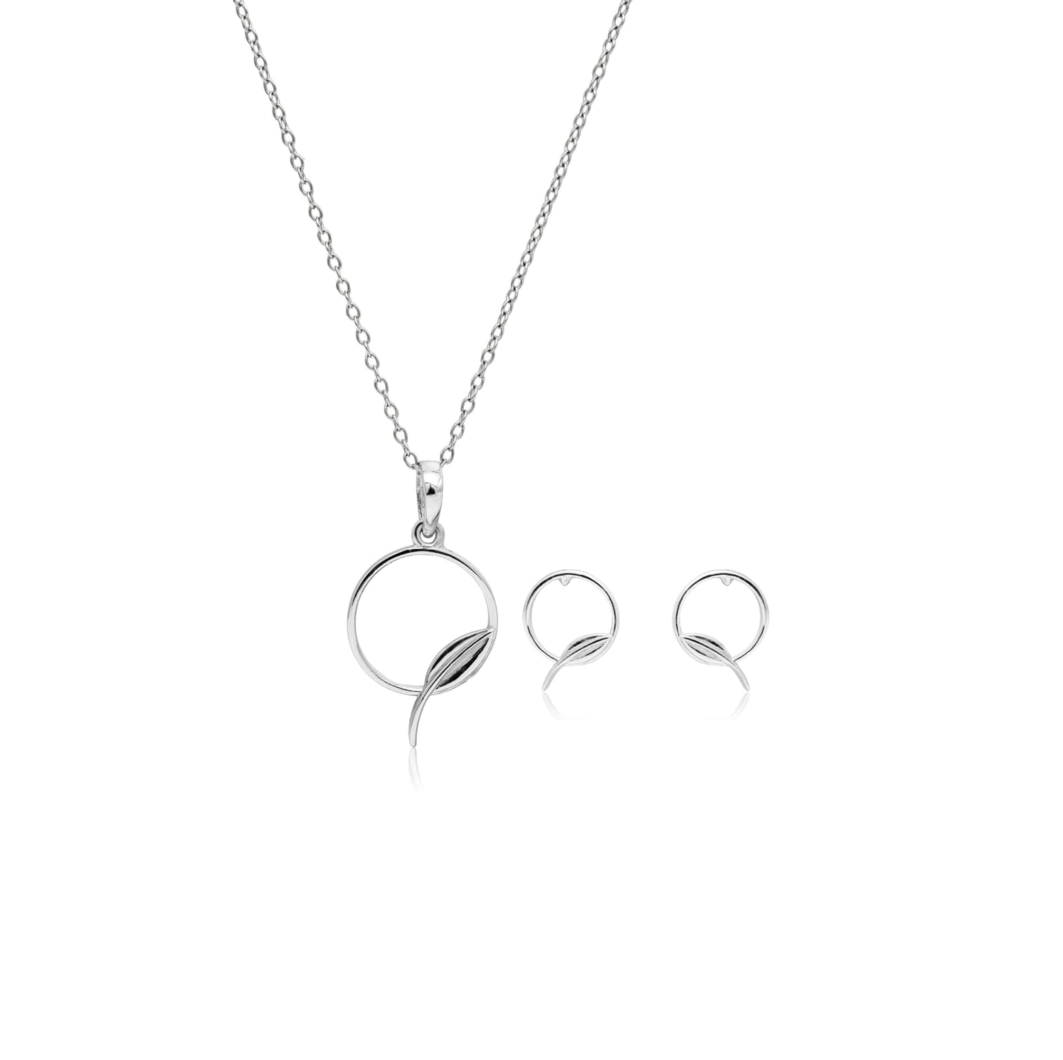 Serene silver leaf halo pendant set – handcrafted silver Pendant Sets
