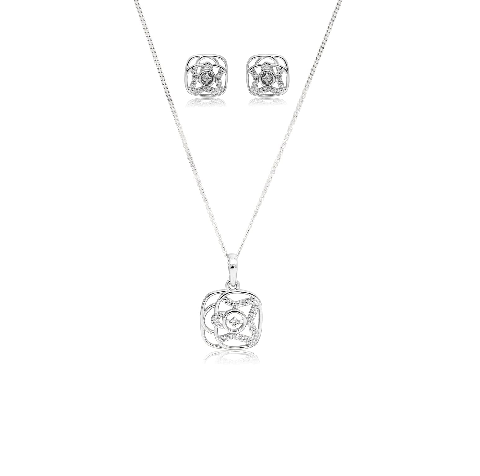 Dazzling square silver pendant set – handcrafted silver Pendant Sets