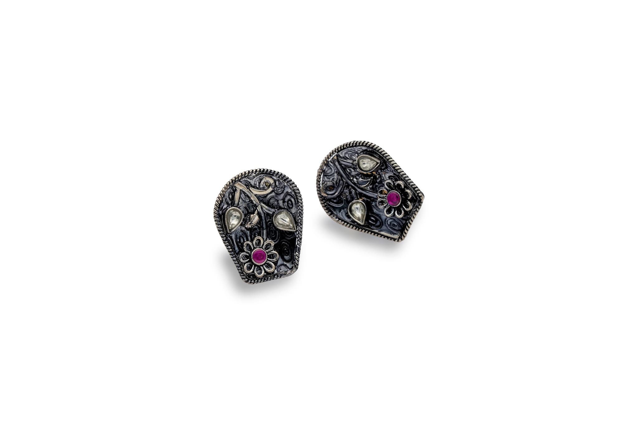 Kulo phool silver stud earrings – handcrafted silver EARRINGS (alternate view)