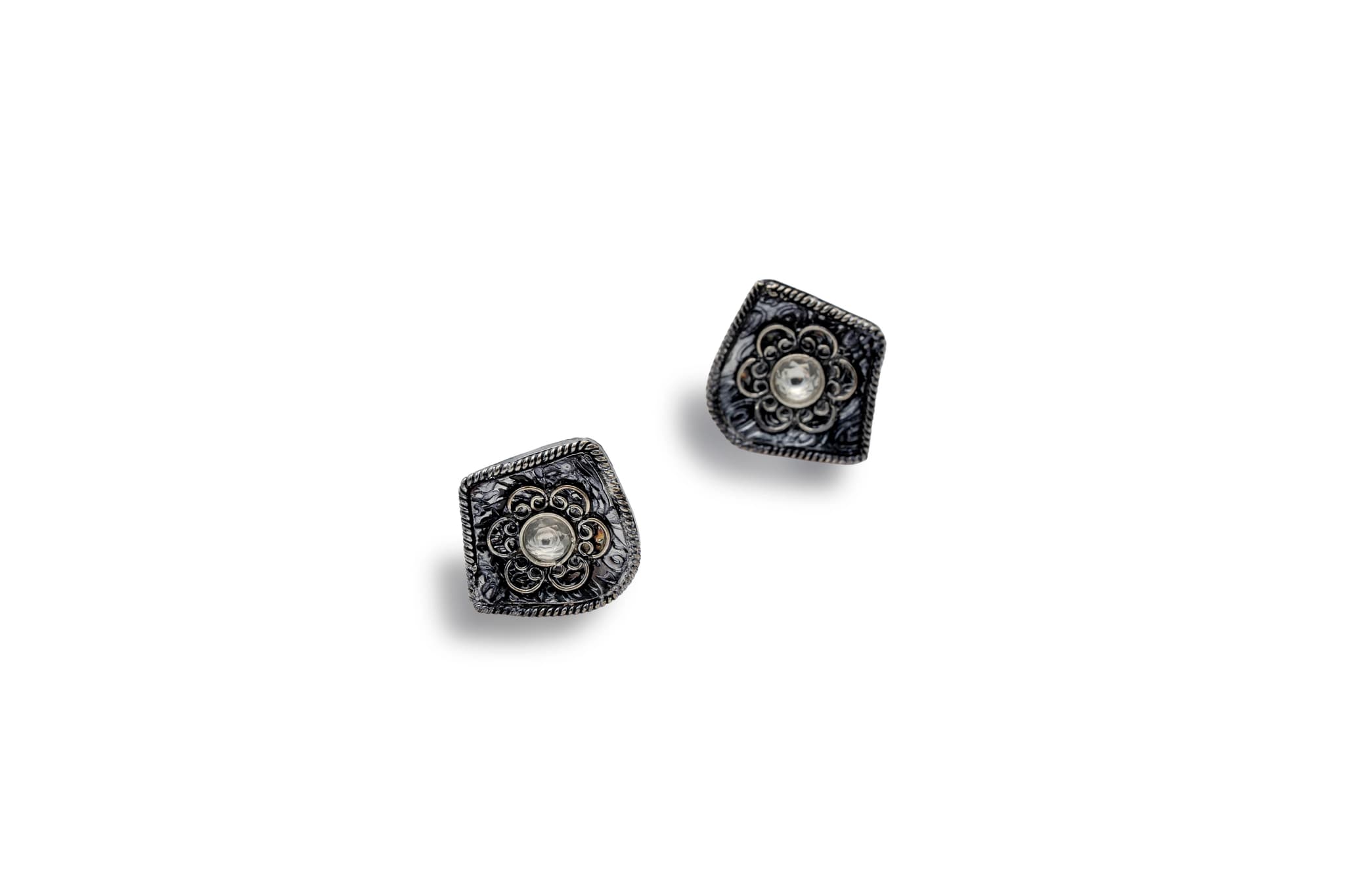 Vintage charm silver stud earrings – handcrafted silver EARRINGS (alternate view)
