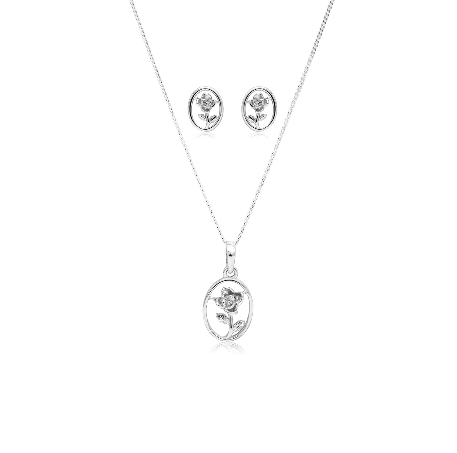 925 sterling silver rose pendant set – handcrafted silver Pendant Sets