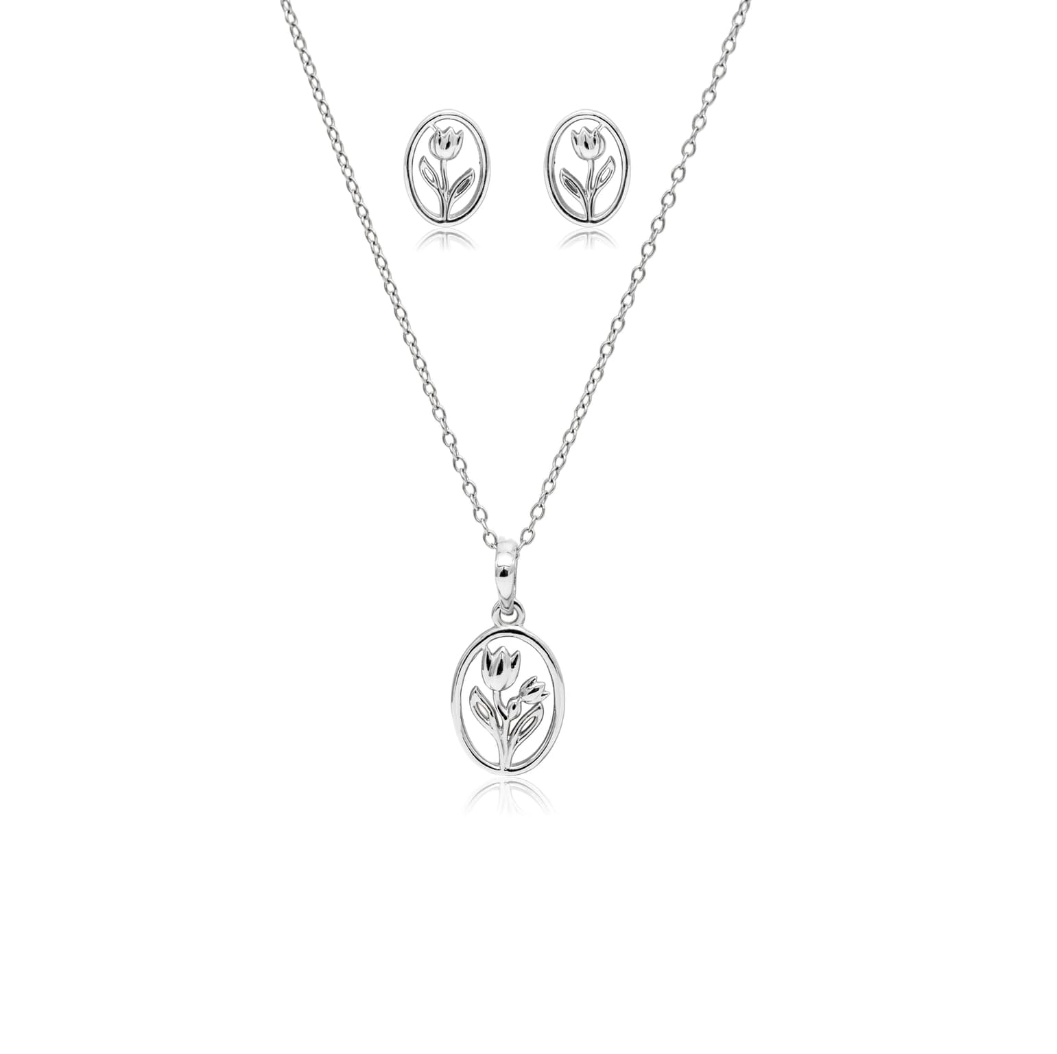 925 sterling silver tulip pendant set – handcrafted silver Pendant Sets