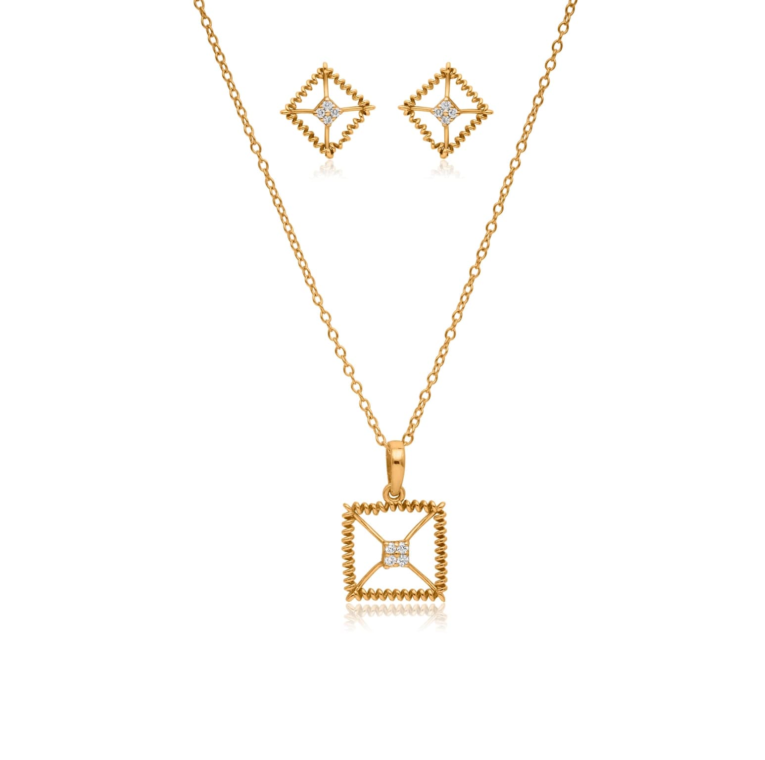 Glowing square diamond pendant set – handcrafted gold Pendant Sets