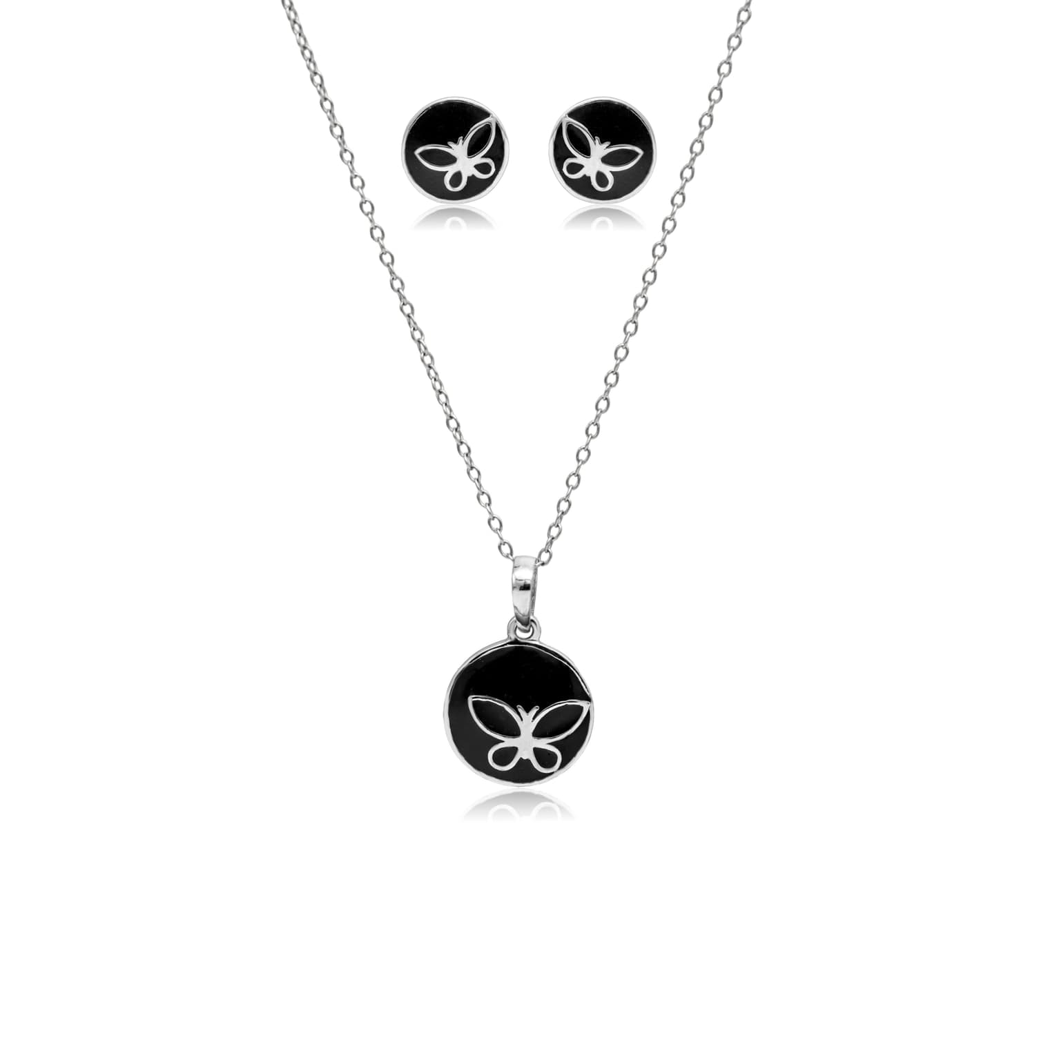 Monochrome silver pendant set – handcrafted silver Pendant Sets