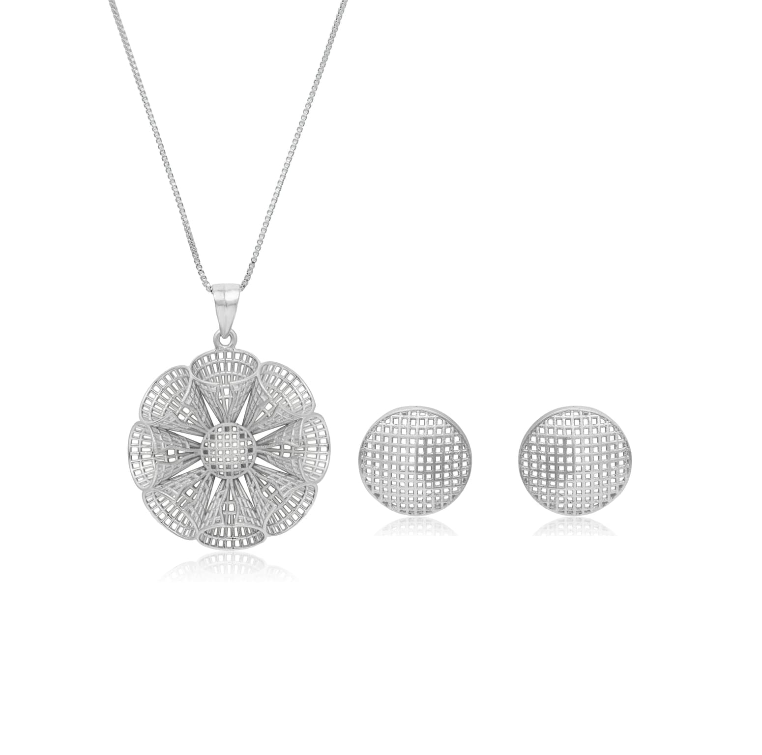 Silver lattice cone floral pendant set – handcrafted silver Pendant Sets