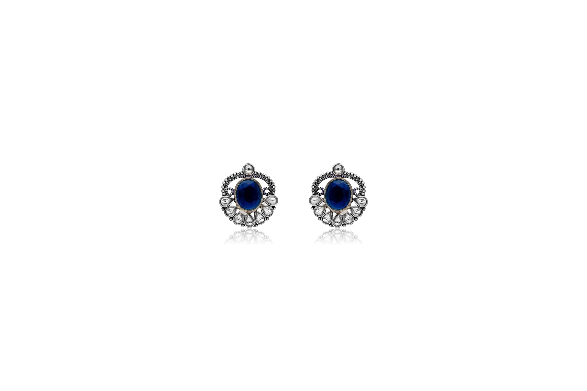 Blue onyx silver stud earrings – handcrafted silver EARRINGS (alternate view)