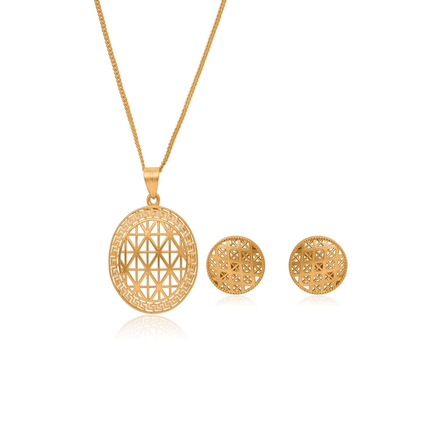 Silver grid pendant set – handcrafted silver Pendant Sets