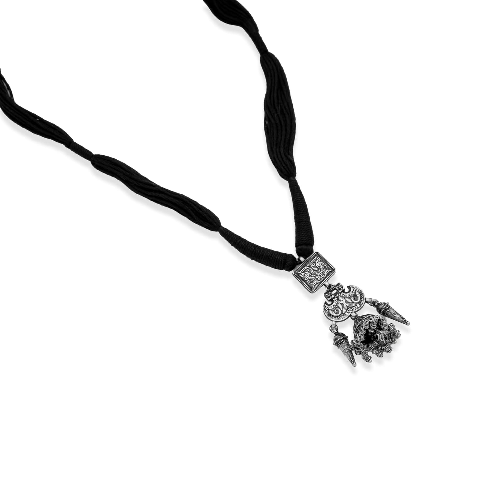 Temple bell reflection silver pendant – handcrafted silver Necklaces (alternate view)