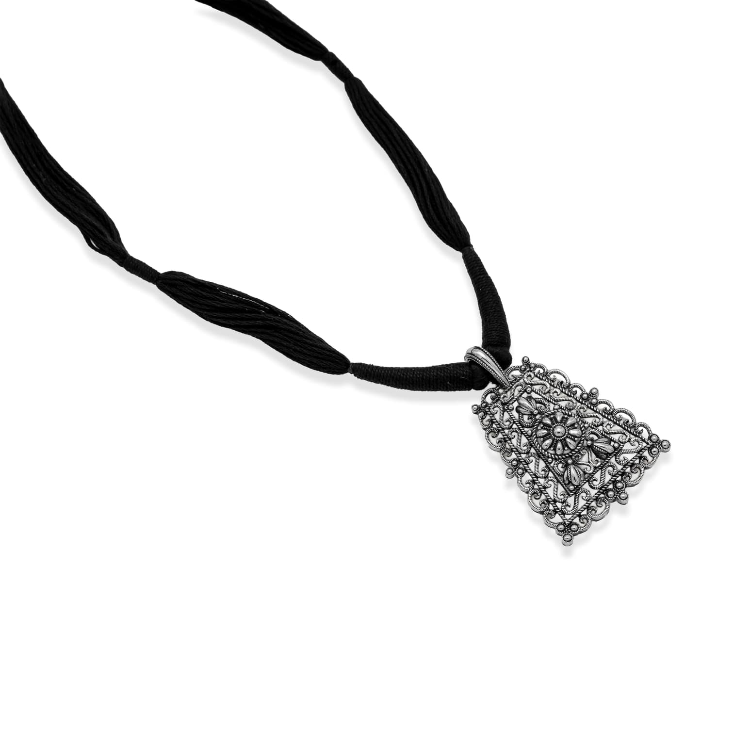 Silver trapezoid pendant – handcrafted silver Necklaces (alternate view)